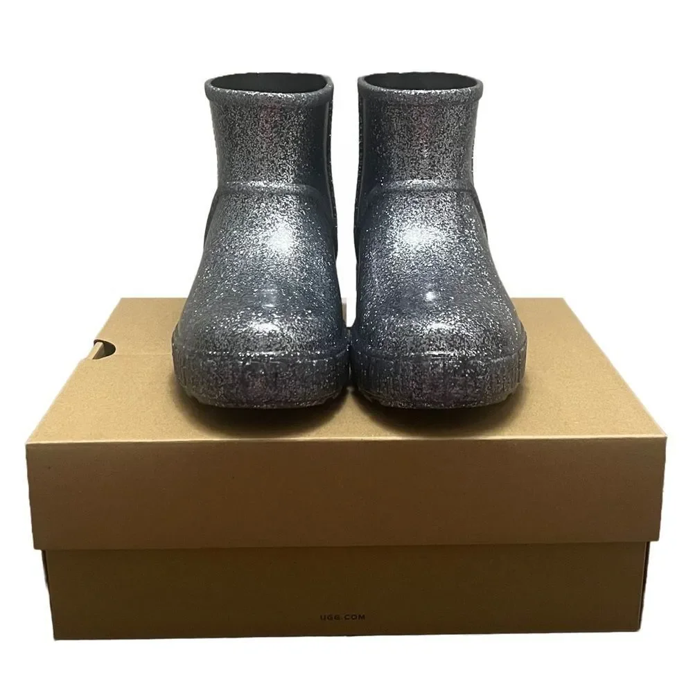 UGG Drizlita Glitter Ankle Rainboots Kids Sz 3 Gray PVC Upcycled Wool Waterproof